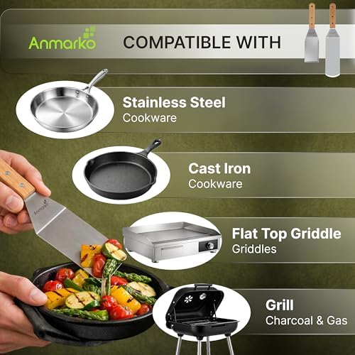 Anmarko Professional Griddle Spatula Set - Stainless Steel Metal Spatula and Griddle Scraper - Heavy Duty Commercial Grade - Image 5