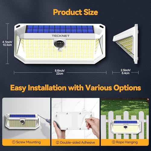 TECKNET 416 LED Solar Powered Outdoor Lights Motion Sensor Security Lights - Image 7