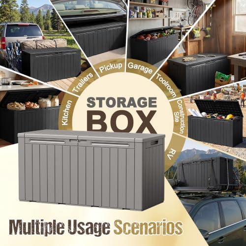 110 Gallon Deck Box Outdoor Indoor Waterproof Storage Box, Coffee - Image 4