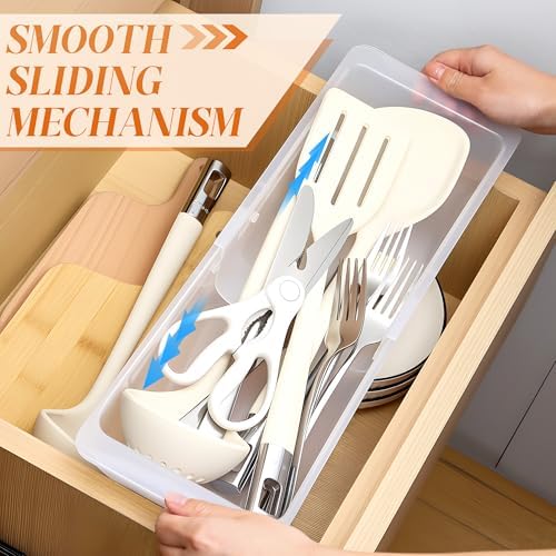 1 Pack Deep Drawer Organizer Bins, Adjustable Sliding Drawer Organizer Bin Expandable Tray for Kitchen Utensils, BBQ Tools, Towels, Durable Plastic Sliding for Easy Storage (12.4" to 18”) - Image 4
