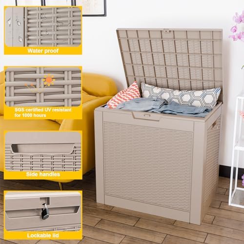 31 Gallon Waterproof Outdoor Storage Box,Resin Deck Box,Lockable Outside Storage Box Container for Patio Furniure,Garden,Pool Tools (31 Gallon,Grey) - Image 2