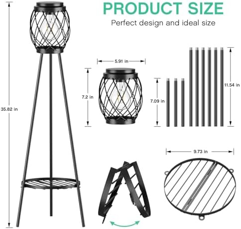 MXwcy Solar Floor Lamp with Plant Stands，Solar Lights Outdoor with Vintage LED Edison Bulbs, Weatherproof Garden Lights for Pathway, Patio, Yard, 8-10 Hours Lighting, IP55 Waterproof - Image 2