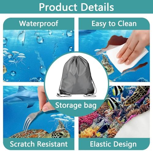Ocean Animals Picnic Table Cover with Bench Covers, Camping Essentials, Underwater Sea Turtles Waterproof Windproof, Fitted Tablecloth Cover with Elastic Edge, for Garden & Outdoor, 3 PCS, 30x72 Inch - Image 6
