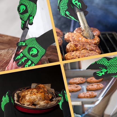 BBQ Gloves 1472F Heat Resistant Non-Slip Silicone 13.5in (Green) - Image 5