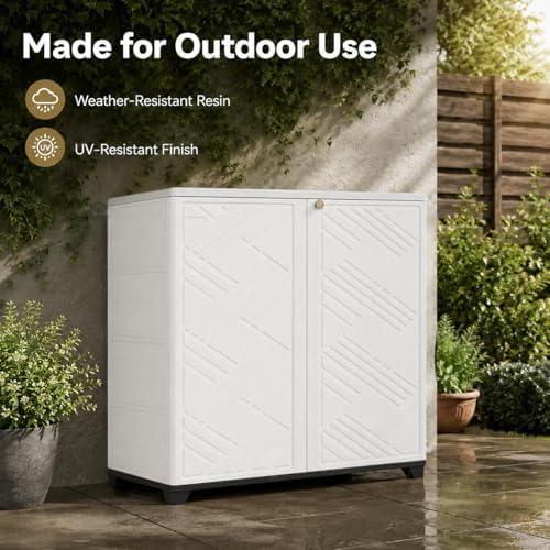 ADDOK Outdoor Storage Cabinet,60 Gallon Waterproof Resin Patio Storage Cabinet with 2 Adjustable Metal Shelf, Upright Outdoor Cabinet for Garden Tools, Pool Supplies, Toys, Porch and Garage - Image 3