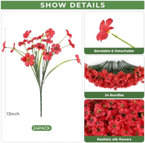 24 Bundles Artificial Flowers for Outdoors Decor, Faux Mums Plants Fake Silk Daisy Flora, UV Resistant Realistic Faux Plants Greenery for Outside Indoor Porch Patio Window Box Planter Home Decor - Image 2
