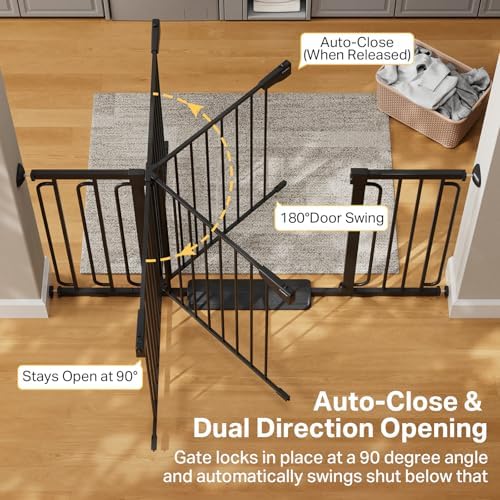 Cumbor 36.6-59" Extra Wide Baby Gate for Stairs, Auto Close Dog Gate Black - Image 5
