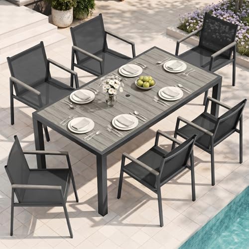 Outdoor Dining Table, Aluminum Patio Table Set, All Weather Patio Dining Furniture Set with Umbrella Hole for Backyard, Deck, Poolside (Gray) - Image 2