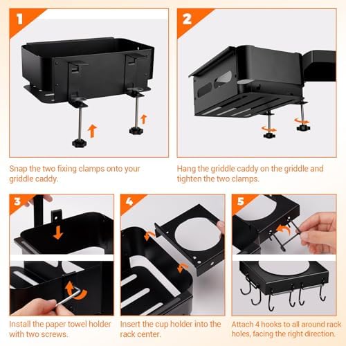 Griddle Caddy for Blackstone Griddle Accessories, Goldusk 6-in-1 Grill Accessories Storage Caddy with Cup Holder/Paper Towel Holder, BBQ Grill Organizer for Outdoor Grill Gifts for Men Dad Husband - Image 6