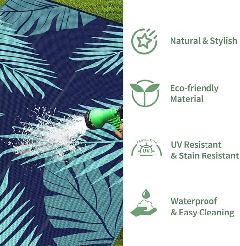GENIMO Outdoor Rug, Waterproof Plastic Rugs 10'x14' for Camping Blue Green - Image 5
