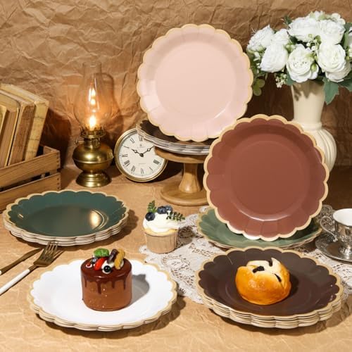48 Pcs Woodland Green and Brown Paper Plates 9 Inch Gradient Scalloped Paper Disposable Dinner Dessert Plates for Birthday Wedding Bridal Party Supplies, 6 Colors - Image 2