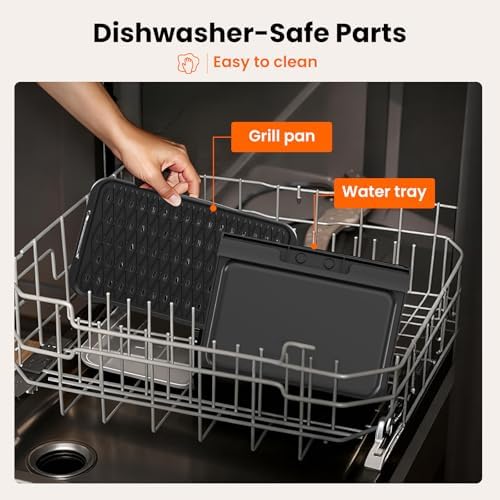 Electactic Smokeless Electric Grill & Griddle for Indoor Cooking, Nonstick Contact Grill with 6-Level Temperature Control, Dishwasher Safe Plates, Auto Shut-Off, Ideal for Kitchen, Apartment, Home - Image 4