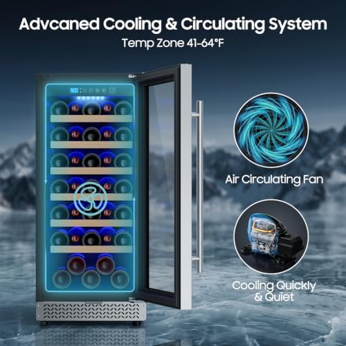 15 Inch Wine Fridge, 35 Bottles Wine Fridge Small with Glass Door Built-in or Freestanding, Wine Cooler Refrigerator Compressor Quick Cooling&Low Noise-Kitchen Bar Office - Image 3