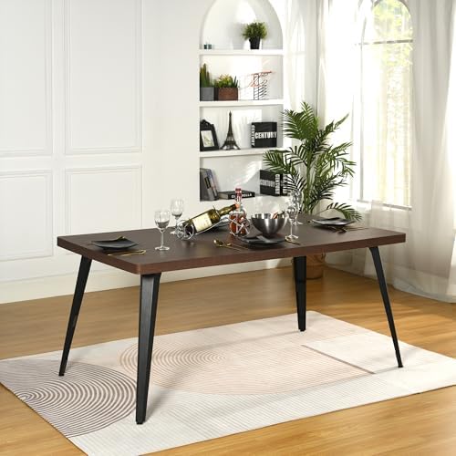 FurnitureR 63" Patio Dining Table – Brown Wood Grain Desktop with Black Matte Iron Legs, Outdoor Dining Table for Patios or Gardens, Seats Up to 6, Brown - Image 3