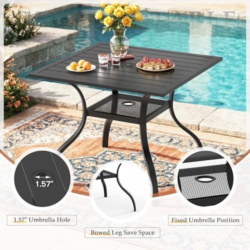 Incbruce 5 Pieces Patio Dining Set, Outdoor Dining Set of 4 Textilene Chairs and Square Table with Umbrella Hole for Backyard, Garden, and Poolside (Black) - Image 5