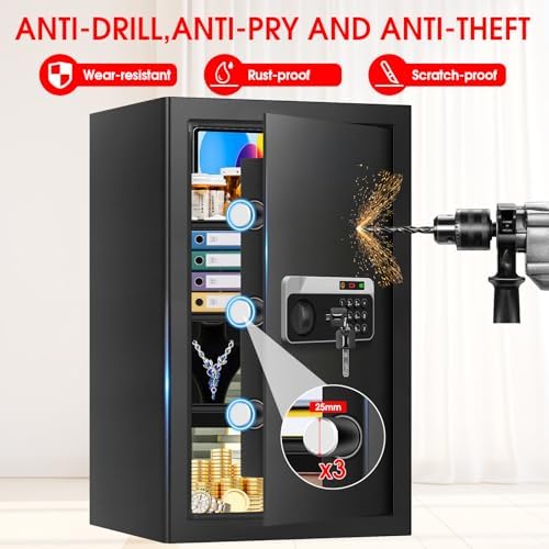 5.2 Cuft Large Floor Safe, Heavy Duty Fire Proof Safes for Home Use with Digital Keypad, Removable Shelves and Alarm System, Anti-theft Home Safe for Documents Money - Image 4