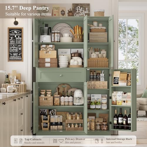 HOSTACK 68" Tall Kitchen Pantry Storage Cabinet with Doors & Shelves, Green - Image 6