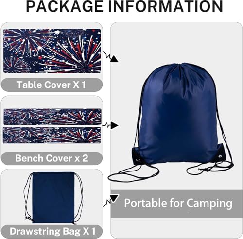 CAPSCEOLL Fitted Picnic Table Cover with Bench Covers 6ft - Fireworks - Image 4