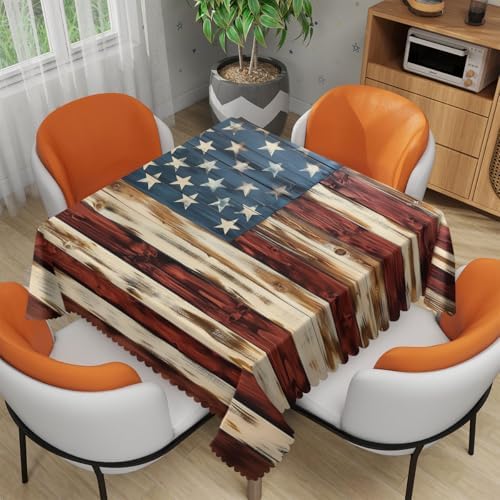 USA Flag Tablecloth 54x54 Inch Square American Wood Grain Patriotic Table Cloth Decorations Table Cover for Party Picnic Kitchen Dinner Decor Outdoor by Unknown