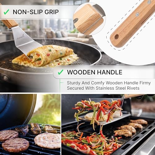 Metal Spatula Set - Griddle Long Spatula - Teppanyaki spatulas - Griddle Scraper and Pancake Flipper or Hamburger Turner - Stainless Steel Utensil great for BBQ Grill Flat Top - Commercial Grade - Image 4