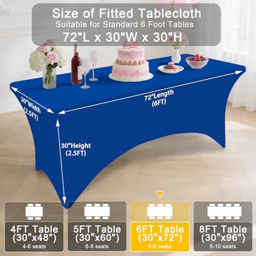 Smiry 5 Pack Spandex Table Cloth 6FT, Elastic Fitted Blue Tablecloth - Image 7