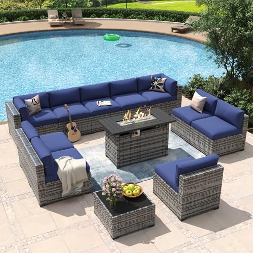 Aoxun 12 Piece Patio Furniture Set with 44" Fire Pit Table Wicker Rattan by Aoxun