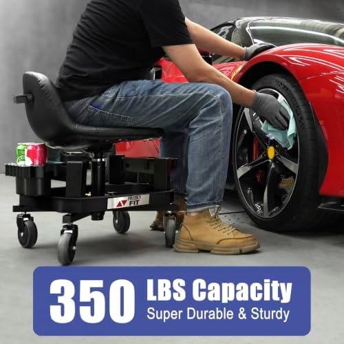 Rolling Stool with Wheels, Adjustable Shop Stool Mechanic Chair Seat Garage Shop Roller Work Chair Mobile Rolling Seat with Tool Tray, 2 Cup Holders, 4" Casters, 350 LBS, Heavy-Duty, Blue - Image 3