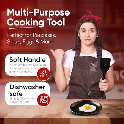 Egg Flipper Spatula Tongs (Set of 2) – Non-Stick 2-in-1 Grip & Flip Kitchen Tongs for Pancakes, Fish, Eggs, and More – Heat Resistant Cooking Tool (Black) - Image 2