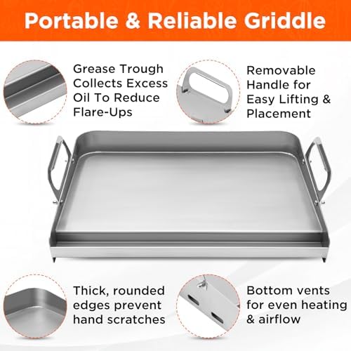 23" x 16" Stainless Steel Flat Top Griddle for Gas & Charcoal Grills - Image 3