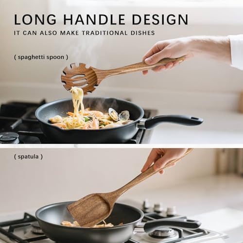 Wooden Spoons for Cooking, 9-Piece Acacia Wood Cooking Utensil Set - Image 5