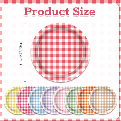 OXYLIPO 48 Pcs Gingham Dessert Paper Plates Set -7 Inch 6 Color Disposable Checkered Tableware | Pastel Round Small Plates for Picnic Wedding Birthday Baby Shower Camping Party Supplies - Image 2