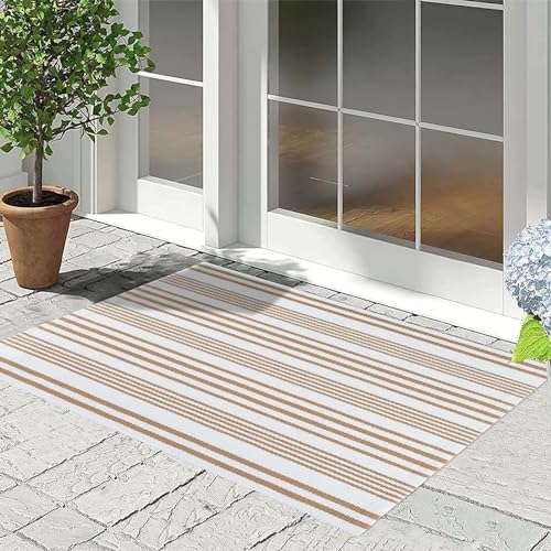Khaki and White Striped Layered Doormat 24"x35"Fall Door Mat Outdoor - Image 7