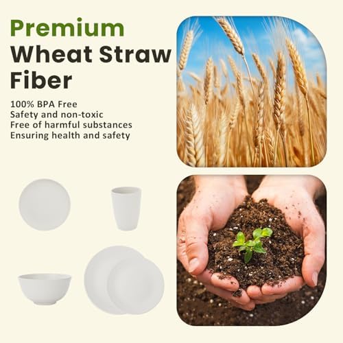 Homienly 40- Pieces Wheat Straw Dinnerware Set, Service for 8, Lightweight Roud Plates and Bowls Set, Unbreakable Dishes Set- Dinner Plates, Bowls, Cups,Microwave and Dishwasher Safe(White) - Image 7