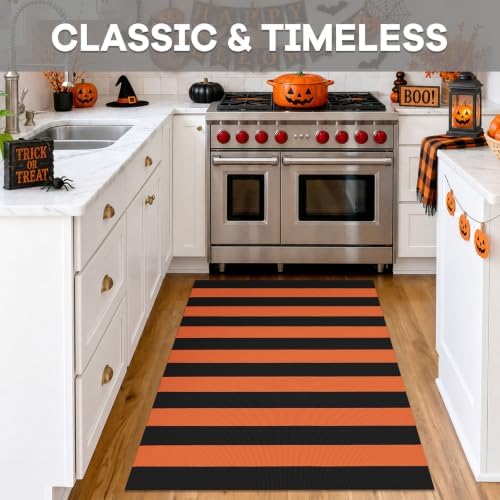 IOHOUZE Fall Striped Outdoor Rug 3x5, Washable Porch, Orange Black - Image 3