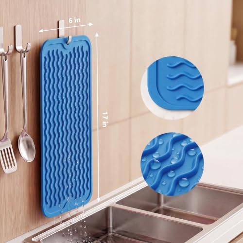MicoYang Silicone Dish Drying Mat for Multiple Usage,Easy clean,Eco-friendly,Heat-resistant Silicone Mat for Kitchen Counter,Sink,Bar,Bottle,or Cup Lichen Blue M 17 inches x 6 inches - Image 2