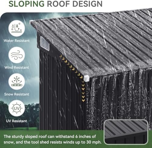 Aoxun 12'x7.3' Triple Door Shed Outdoor Storage Shed Black - Image 5