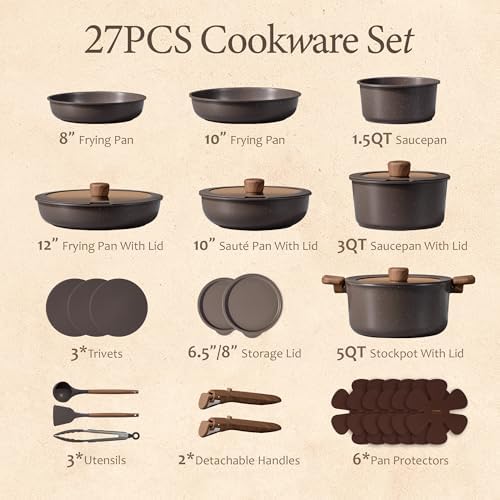 CAROTE 27pcs Pots and Pans Set Non Stick, Detachable Handle Cookware - Image 2