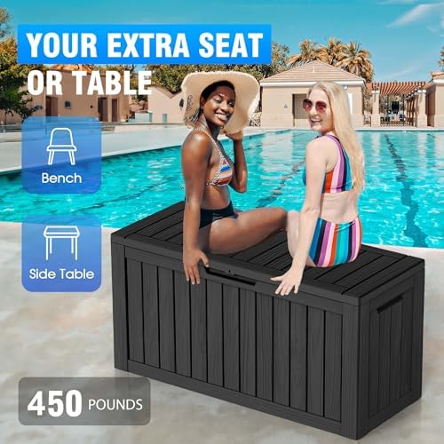 80 Gallon Outdoor Deck Box, Lockable Waterproof Outdoor Storage Boxes For Garden Tools,Indoor Cushions,Accessories Outside Storage Resin Weatherproof Container(Black) - Image 5
