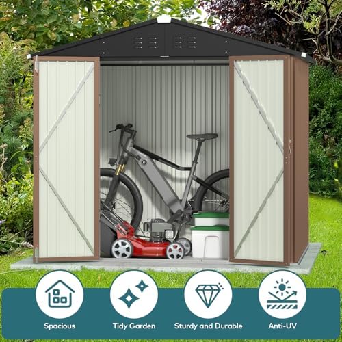 Gizoon 8 x 6 FT Outdoor Storage Shed, Galvanized Metal Garden Shed, Brown - Image 3