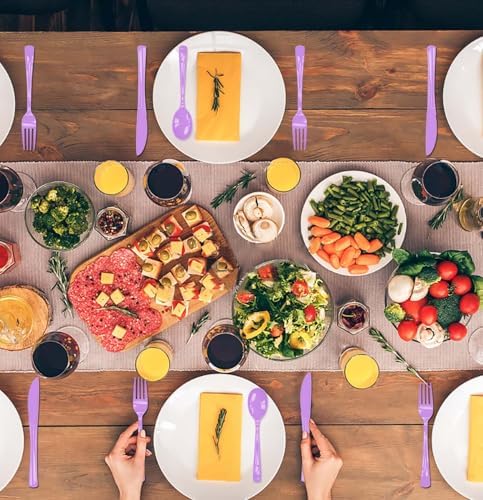 HEIPINIUYE 75 Pack Light Purple Plastic Cutlery Heavy Duty Lavender Plastic Knives Forks and Spoons Disposable Silverware Set for 25 Guest Camping Birthday Baby Shower Party Cutlery Set - Image 5