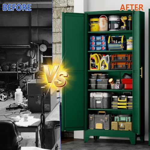 GAIOUS 75'' Tall Metal Garage Storage Cabinet,File Cabinet with Door and Adjustable Shelves, Outdoor Steel Tool Cabinet for Home,Office,Warehouse,Garage,Green - Image 6