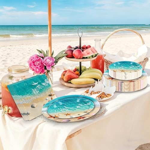 180Pcs Beach Ocean Party Plates and Napkins Set,Serves 60 - Image 2