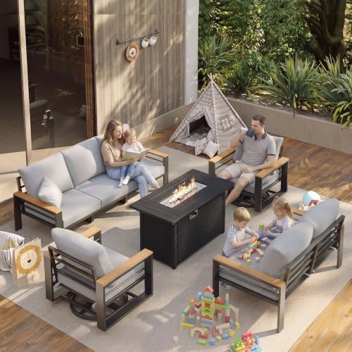 Aoxun Aluminum Patio Furniture Set with Swivel Chairs & Firepit Table - Image 2