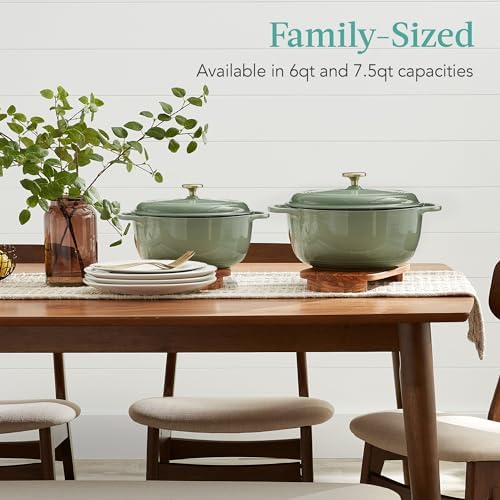Best Choice Products 6 Quart Enamel Cast-Iron Round Dutch Oven, Family Style Heavy-Duty Pre-Seasoned Cookware for Home, Kitchen, Dining Room, Oven Safe w/Lid, Dual Handles - Sage Green - Image 4
