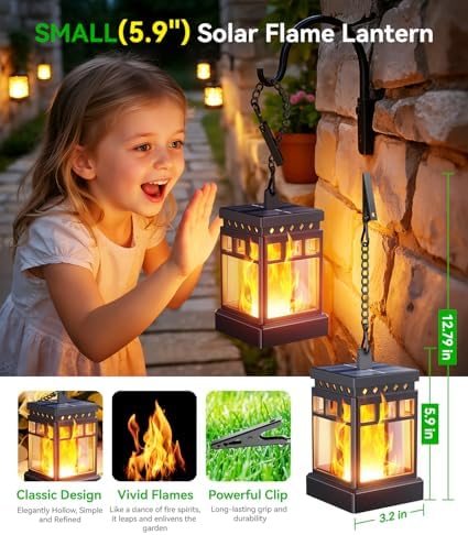 KOOPER Hanging Solar Lanterns Outdoor Waterproof, 6PCS Flickering Flame Hanging Solar Lights for Outside, Outdoor Solar Lanterns up to 12 Hours, Lanterns Decorative for Patio Porch Yard Garden Decor - Image 4