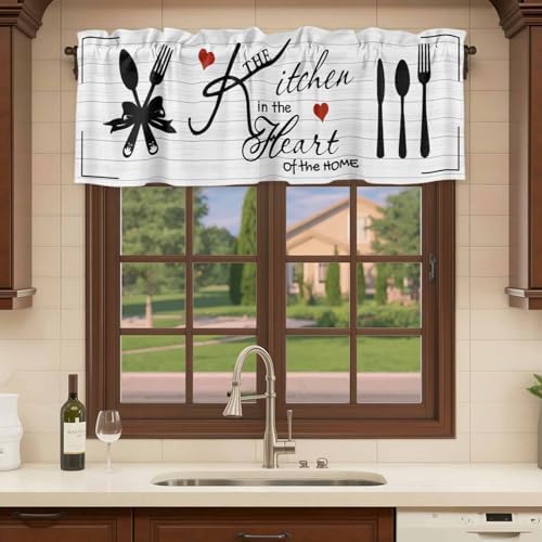 Valances for Windows, Kitchen Tableware Valance Curtains Blackout Drapes for Kitchen/Bathroom/Cafe, Red Love Heart Black Words Vintage Rod Pocket Window Toppers Valances 2 Pack Clearance 54''x18'' - Image 7
