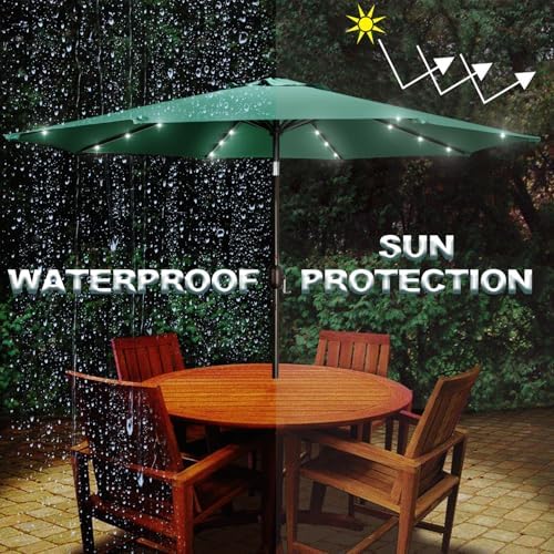 Blissun 9 ft Solar Umbrella, Patio Umbrella with 32 LED Lights, Outdoor Table Market Umbrella for Garden, Deck, Backyard (Seaglass) - Image 5