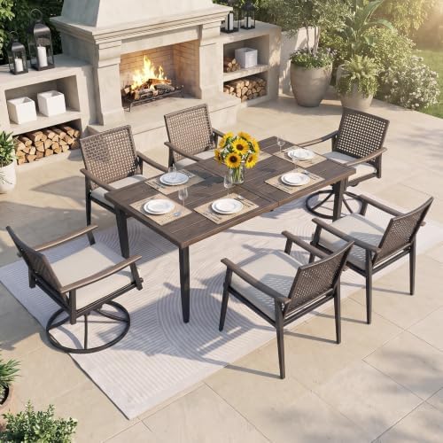 NATURAL EXPRESSIONS 7 Piece Patio Dining Set for 6, Wicker Swivel Chairs by NaturalExpressions