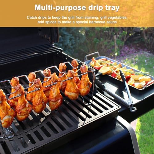 Drumstick Holder-2 Sets Chicken Leg Rack for Grill with Drip Tray, 14 Slots Durable Stainless Steel Drumstick Rack, Drumstick Holder Roaster Stand for Smoker Grill, Oven, BBQ Accessories - Image 6
