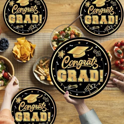 40Pcs Graduation Plates and Napkins 2026 Party Supplies, Class Of 2026 Disposable Black Gold Tableware Set for Congrats Grad Party Decorations (Graduation) - Image 7